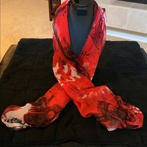 Chic Red and Black Artistic Scarf